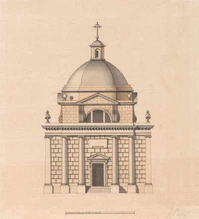Ontwerp voor een Tempel op een Vierkant Plan en met een Koepel: Elevatie door James Paine