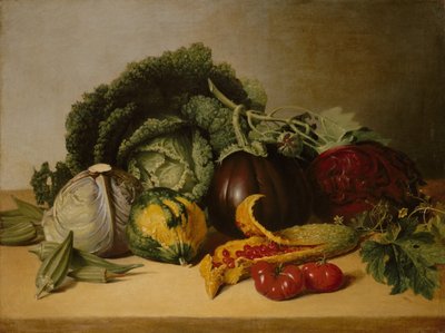 Stilleven: Balsamappel en groenten, ca. 1820s door James Peale