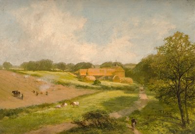 Landschap met boerderijgebouwen door James Peel