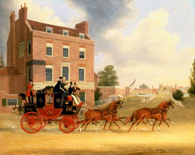 De Quicksilver Royal Mail die de Star and Garter bij Kew Bridge passeert door James Pollard