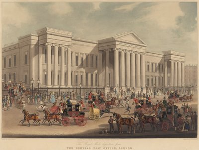 Het Vertrek van de Koninklijke Post vanuit het Hoofdpostkantoor, Londen door James Pollard after R.G. Reeve