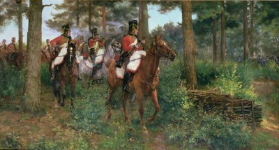 Een Gevecht van Voorposten, de 9e Huzaren van Napoleons 1e Leger 1806 door James Prinsep Beadle
