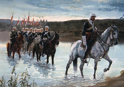 De 17e Lancers op mars in Centraal-India in 1858 door James Prinsep Beadle