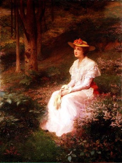 Elegante Dame Zittend in het Bos door James R. Lee