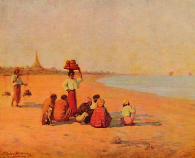 Aan de oevers van de Irrawaddy - Wachten op de stoomboot, 1913 door James Raeburn Middleton