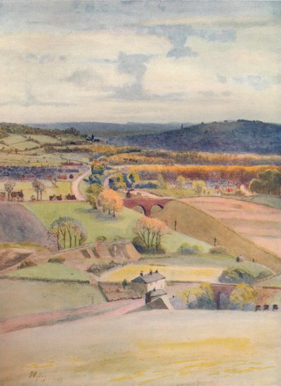 Uitzicht over Merstham en Redhill, vanaf Alderstead door James S Ogilvy