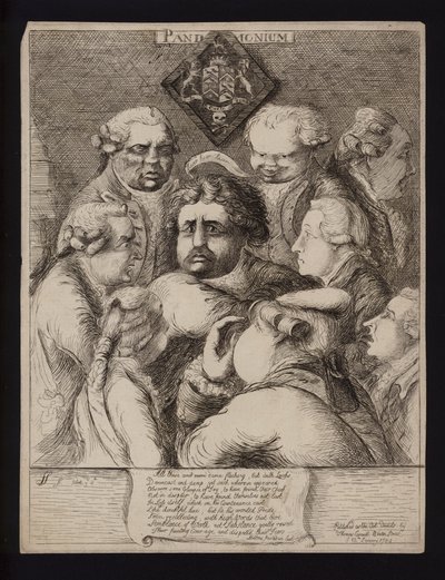 Pandemonium: satire op de politieke instabiliteit in Groot-Brittannië na de val van de Fox-North Coalitie en de vervanging ervan door de regering van William Pitt de Jongere, 1784 door James Sayers
