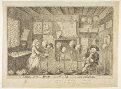 Razors Levée, of Ye Heads of a New Wig Administration on a Broad Bottom, 21 april 1783 door James Sayers