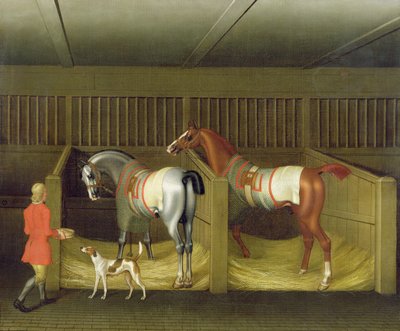 De stallen en twee beroemde renpaarden van Zijne Genade, de Hertog van Bolton, 1747 door James Seymour
