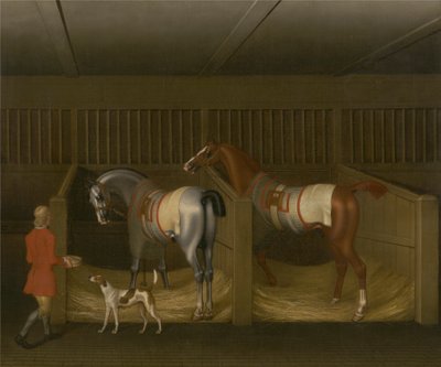 De stallen en twee beroemde renpaarden van Zijne Genade, de hertog van Bolton door James Seymour
