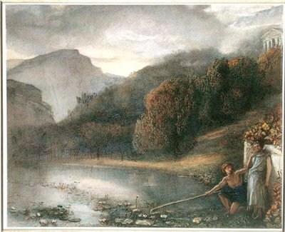 Landschap met een Tempel en Pastorale Figuren door James Smetham