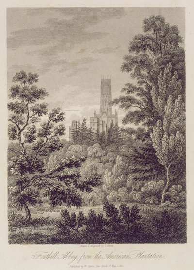 Fonthill Abbey vanaf de Amerikaanse plantage, uitgegeven door W. Clarke, New Bond Street, 1812 door James Storer