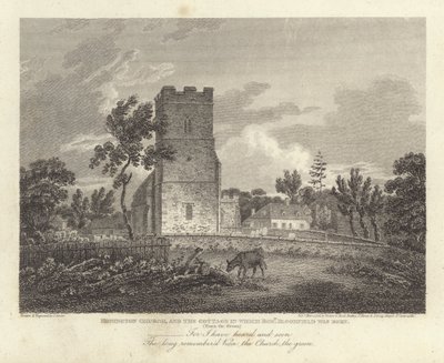 Robert Bloomfield, dichter: Honington Kerk en het Huisje waar Robert Bloomfield werd geboren door James Storer