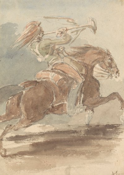 Trompettist op galopperend paard door James Stuart