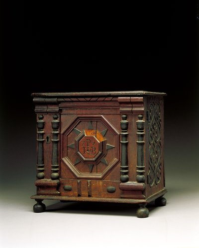 De Joseph en Bathsheba Pope gesneden en aangebrachte kostbaarhedenkast, Salem, Massachusetts, 1679 door James Symonds