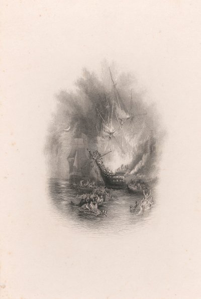 Brand op Zee (vignet) door James T. Willmore