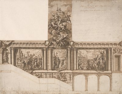 Ontwerp voor plafond muren en trap door James Thornhill
