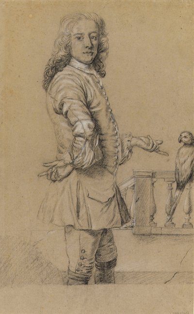 Zelfportret met papegaai, begin 18e eeuw door James Thornhill