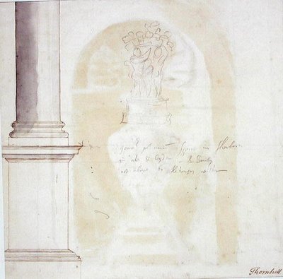 Schets van een pilaar en standbeeld door James Thornhill