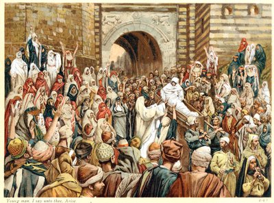 Jezus wekt de zoon van de weduwe op in Nain door James Tissot