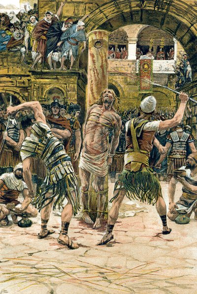 Jezus gegeseld op het gezicht door James Tissot