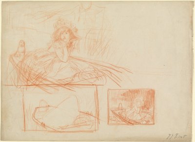 Peinzend Meisje in een Boot door James Tissot