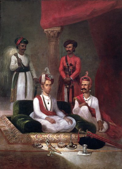 Madhu Rao Narayan, de Maratha Peshwa met Nana Fadnavis en bedienden door James Wales
