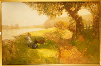 Zomerdag - Kinderen aan de oevers van de Tweed, 1907 door James Wallace