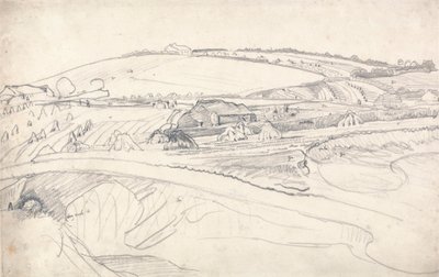 Landschap met een Boerderij en Korenstokken door James Ward