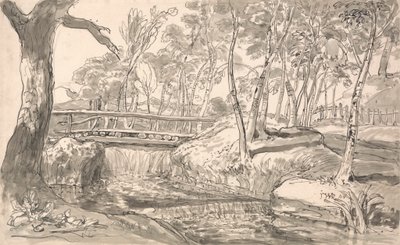 Rivierlandschap met een Waterval door James Ward