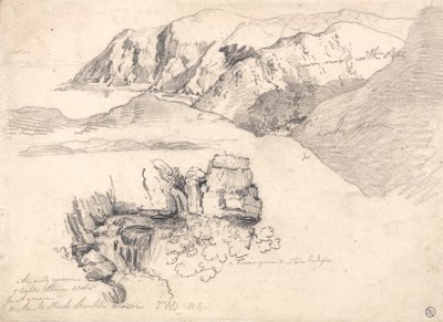 Studies van een heuvelachtige kust en een rotsachtige waterval door James Ward