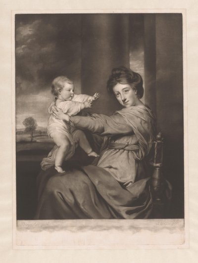 Portret van Caroline Spencer met haar dochter Caroline door James Watson (prentmaker)