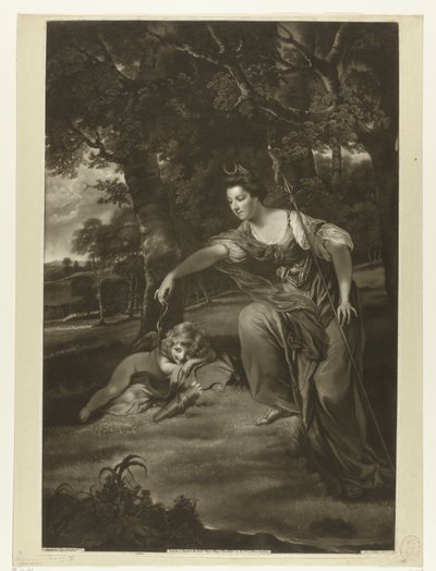 Portret van Elizabeth Montagu en haar zoon George als Diana en Cupido door James Watson (prentmaker)
