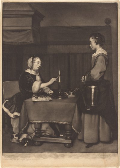De Vrouwelijke Correspondent door James Watson after Gabriel Metsu