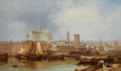 Zicht op Keulen met de onvoltooide kathedraal door James Webb