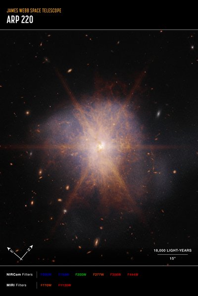 Arp 220 (NIRCam en MIRI Kompasbeeld) door James Webb Space Telescope (NASA)