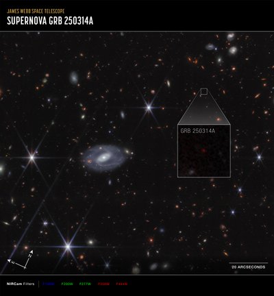 GRB 250314A – Uitvergroting (beeld van de Compass NIRCam) door James Webb Space Telescope (NASA)