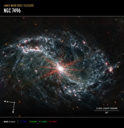 NGC 7496 (MIRI Kompasbeeld) door James Webb Space Telescope (NASA)