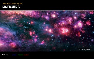 Sagittarius B2 (MIRI Compass-opname) door James Webb Space Telescope (NASA)