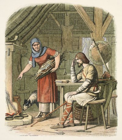 Alfred in de hut van de veehouder, ca. AD 878, uit A Chronicle of England BC 55 to AD 1485, pub. London door James William Edmund Doyle