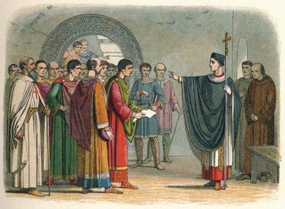 Becket verbiedt de graaf van Leicester om hem te veroordelen, 1162, 1864 door James William Edmund Doyle