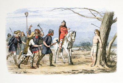Edmund, koning van Oost-Anglia, gedood door de Denen, 20 november 869 AD, uit A Chronicle of England BC 55 to AD 1485, gepubliceerd in Londen, 1863 door James William Edmund Doyle