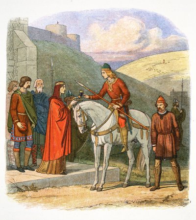 Edward de Martelaar aankomend in Corfe, Dorset, 978 door James William Edmund Doyle