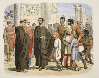Gregorius en de Engelse Slaven in Rome, 590 AD, uit Een Kroniek van Engeland BC 55 tot AD 1485, uitgegeven Londen, 1863 door James William Edmund Doyle