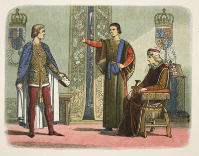 Hendrik VI en de hertogen van York en Somerset, september 1450, uit A Chronicle of England BC 55 to AD 1485, uitgegeven in Londen door James William Edmund Doyle