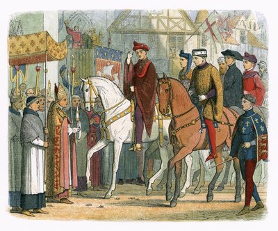 Koning Karel VI van Frankrijk en Hendrik V verwelkomd door de geestelijkheid door James William Edmund Doyle