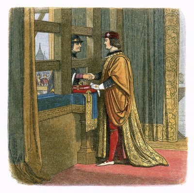 Ontmoeting van koning Edward IV en Lodewijk XI van Frankrijk in Pecquigny door James William Edmund Doyle