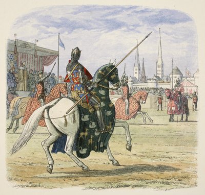 Richard II stopt het duel tussen Hereford en Norfolk, uit A Chronicle of England BC 55 to AD 1485, pub. London door James William Edmund Doyle