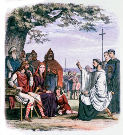 St. Augustinus predikt tot koning Ethelbert en koningin Bertha, 19e eeuw door James William Edmund Doyle