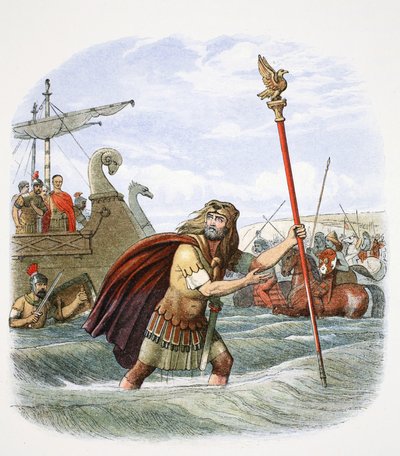 De Romeinse standaarddrager van het 10e legioen landt in Brittannië, 55 v.Chr., 1864 door James William Edmund Doyle